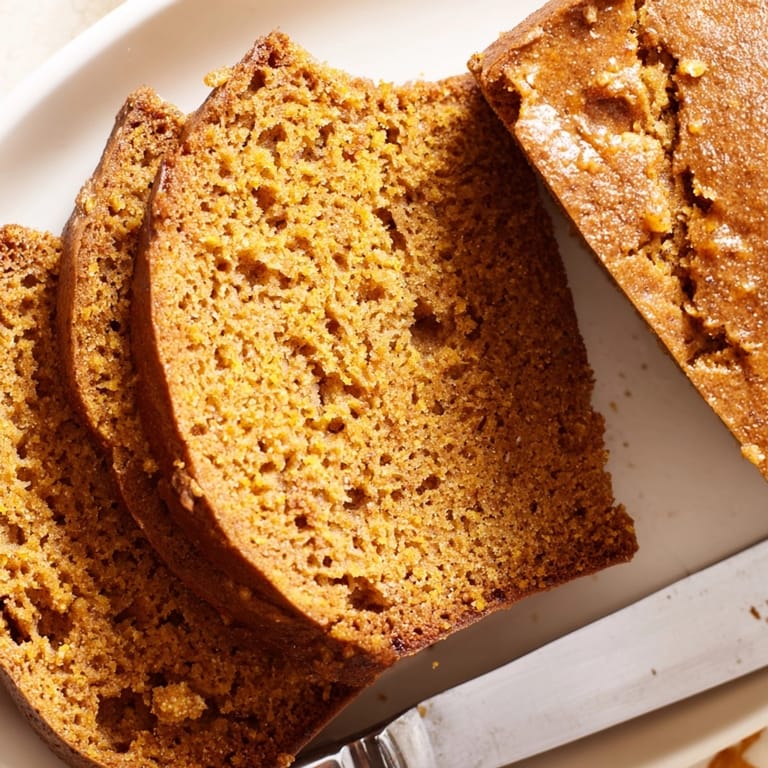 Spiced Pumpkin Bread recipe: a slice with cream cheese, ready for a cozy breakfast.