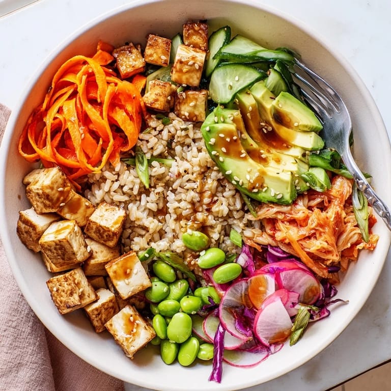 Colorful fermented vegetable bowl featuring tangy kimchi, grains, and crisp radishes.  