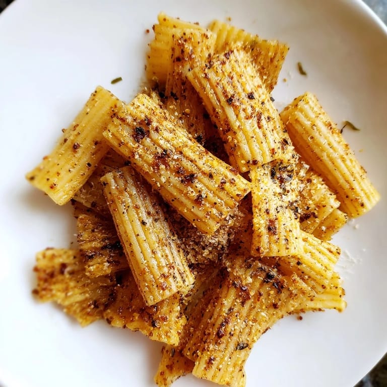 Flavorful seasoned pasta chips arranged on a plate, perfect for casual gatherings.