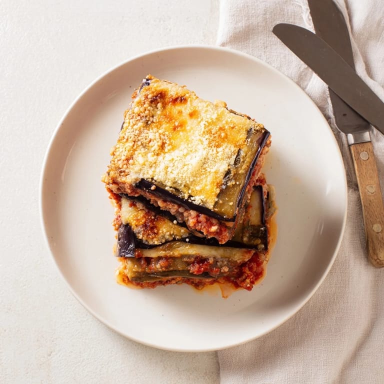 Savory Moussaka with Beef & Eggplant served golden brown, perfect for sharing at dinner.