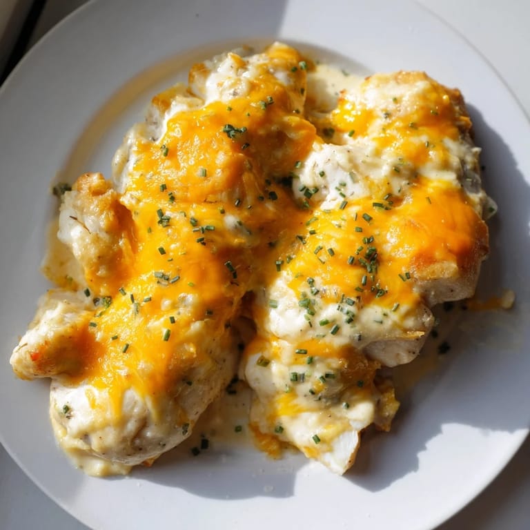 Creamy Cheddar Ranch Chicken Bake, topped with melted cheddar, is a delicious comfort food main course.