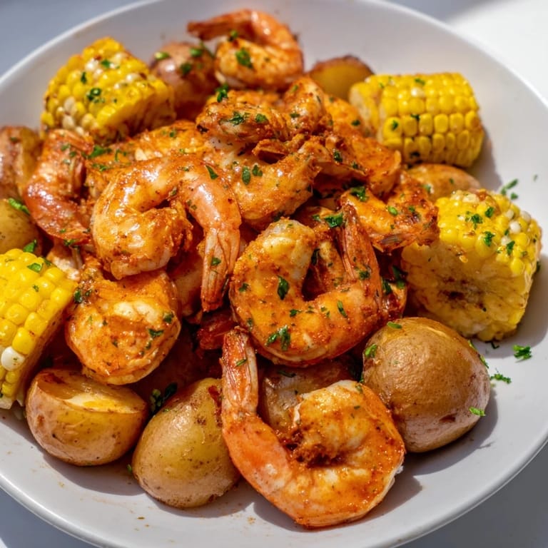 This colorful Cajun shrimp and sweet corn platter features perfectly cooked shrimp and roasted corn.