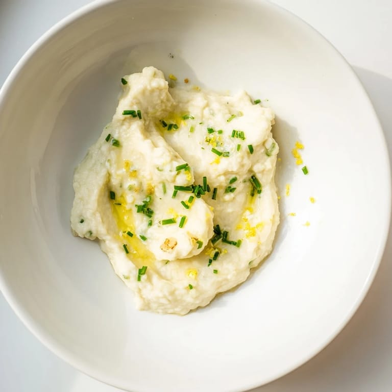 Enjoy a bowl of delicious, low-carb cauliflower mash, seasoned with lemon and herbs.