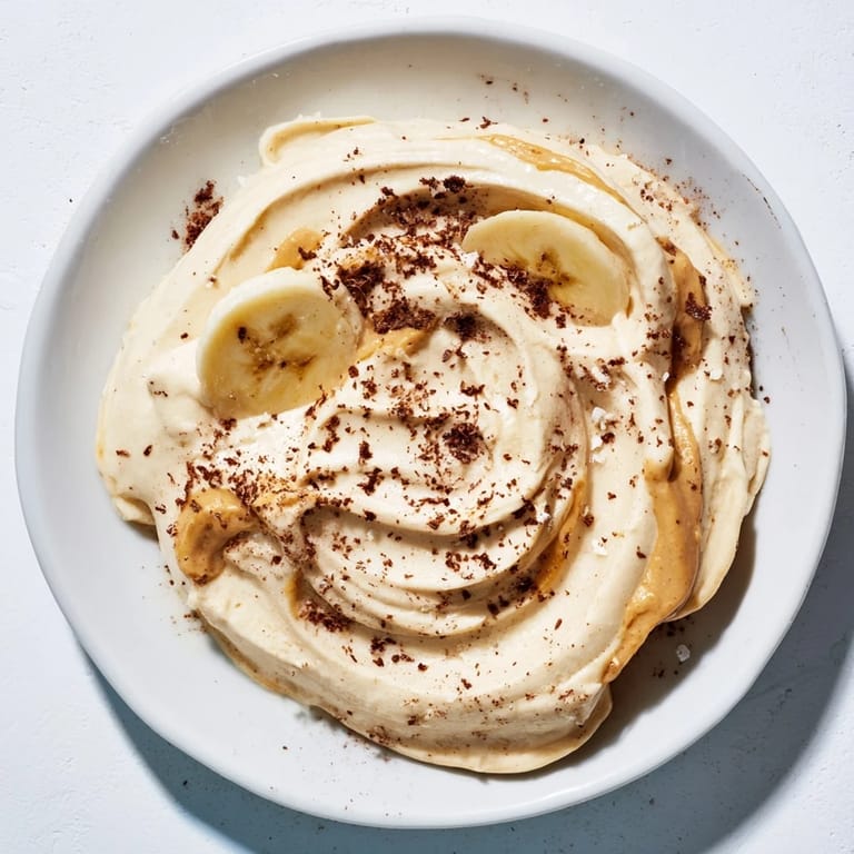 A photo shows homemade peanut butter banana ice cream with a perfect soft-serve consistency, ready to eat!