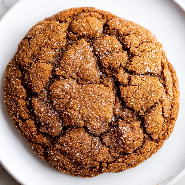 Close-up of freshly baked Chewy Soft Molasses Cookies; soft centers promise the perfect chewy texture and rich flavor.