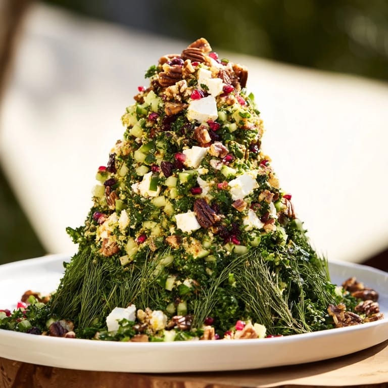 Creamy feta and ruby cranberries adorn the refreshing Cranberry & Feta Tree Dip Salad, ready to be enjoyed.