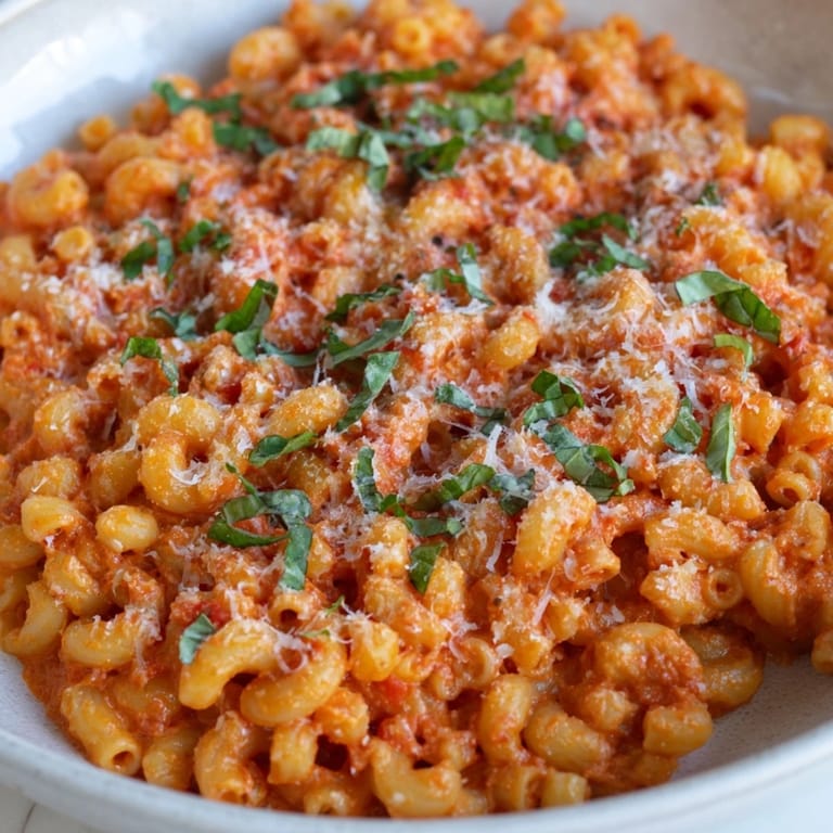 A plate of Spicy Vodka Sauce Ditalini, showing the inviting aroma of the flavorful, vodka-infused pasta dish.