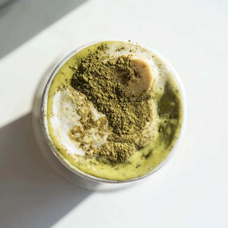 This rich Matcha Eggnog Collagen Breakfast Smoothie smells of cinnamon; imagine the perfect breakfast indulgence.