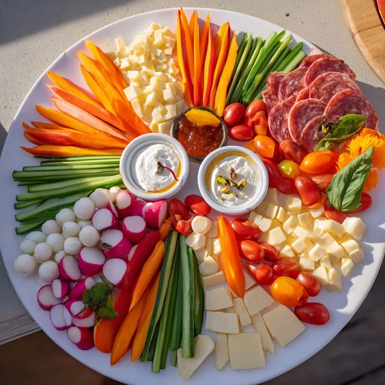 Beautiful arrangement of a Dragonfly Dance Appetizer Tray featuring fresh ingredients, ready to eat now.