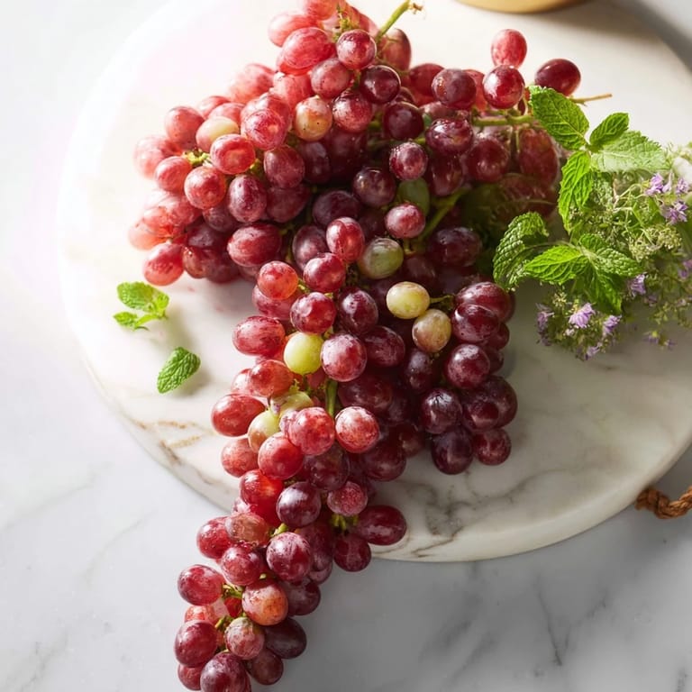 A beautiful display of ripe grapes, cascading from the board— a light, refreshing snack for guests.