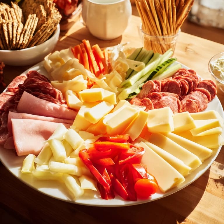 Gather around the Budget-Friendly Family Spread, piled with salami, cheddar, and fresh veggies ready to enjoy.