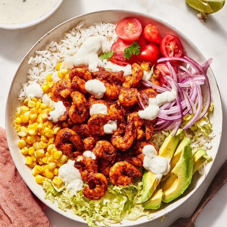 Imagine a delicious Cajun Shrimp Taco Bowl, with the juicy shrimp and a cool, creamy sauce.