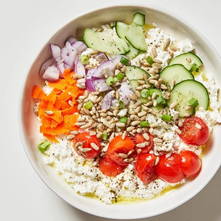 A vibrant close-up of the delicious cottage cheese snack bowl, a high-protein treat perfect for any time.