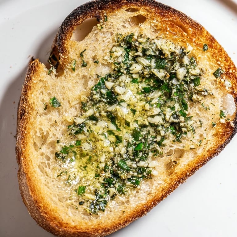 Golden Herb Butter Toast showcases aromatic parsley, chives, and thyme on crunchy sourdough, ready to be served immediately.