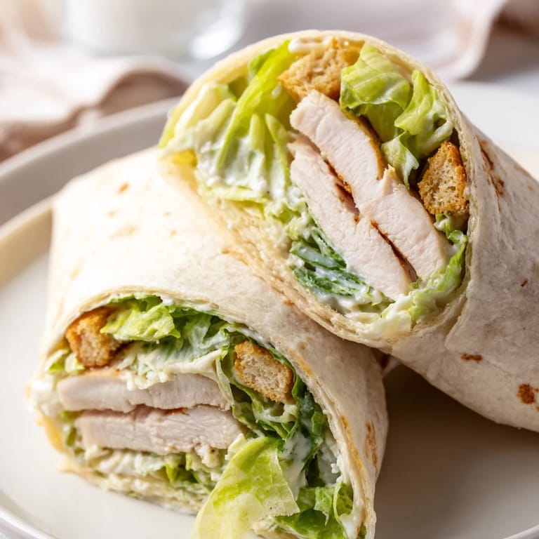 Perfect for lunch, this Caesar Chicken Salad Wrap is ready in 30 minutes with fresh parmesan and vibrant greens.
