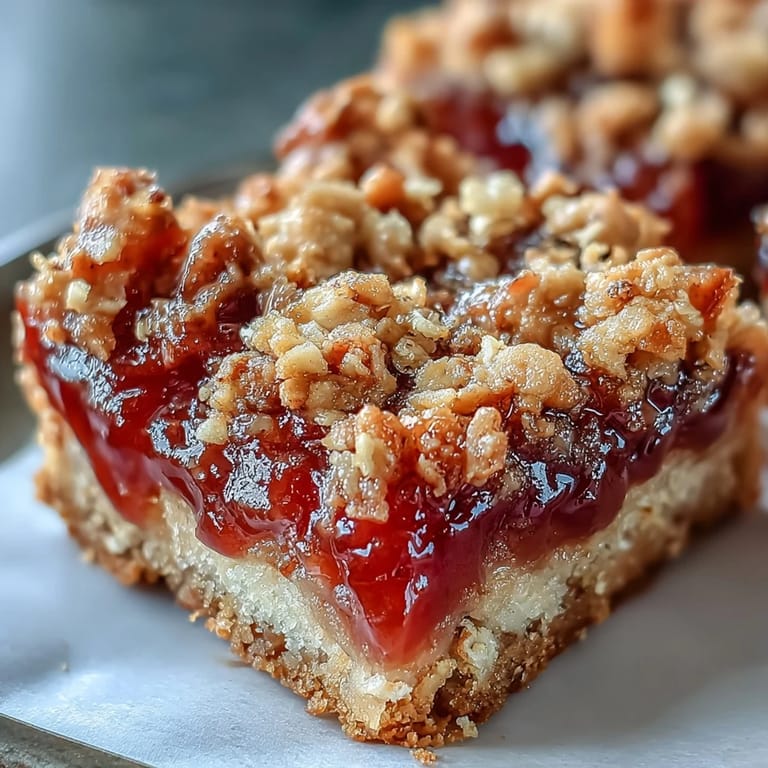 Sliced Guava Jam Bars with Coconut Macadamia Oat Crumble served on a white plate.