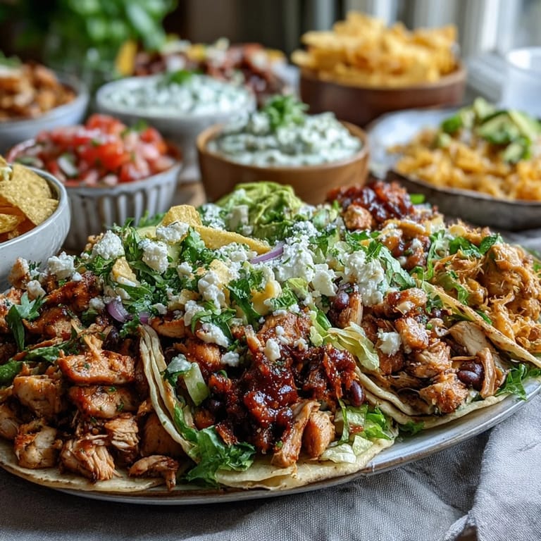 Interactive taco bar setup featuring warm tortillas, fresh guacamole, shredded cheese, and vibrant salsas for Cinco de Mayo celebration.