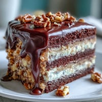 Decadent Father's Day Chocolate Peanut Butter Pretzel Cake, beautifully frosted and topped with crunchy pretzels.